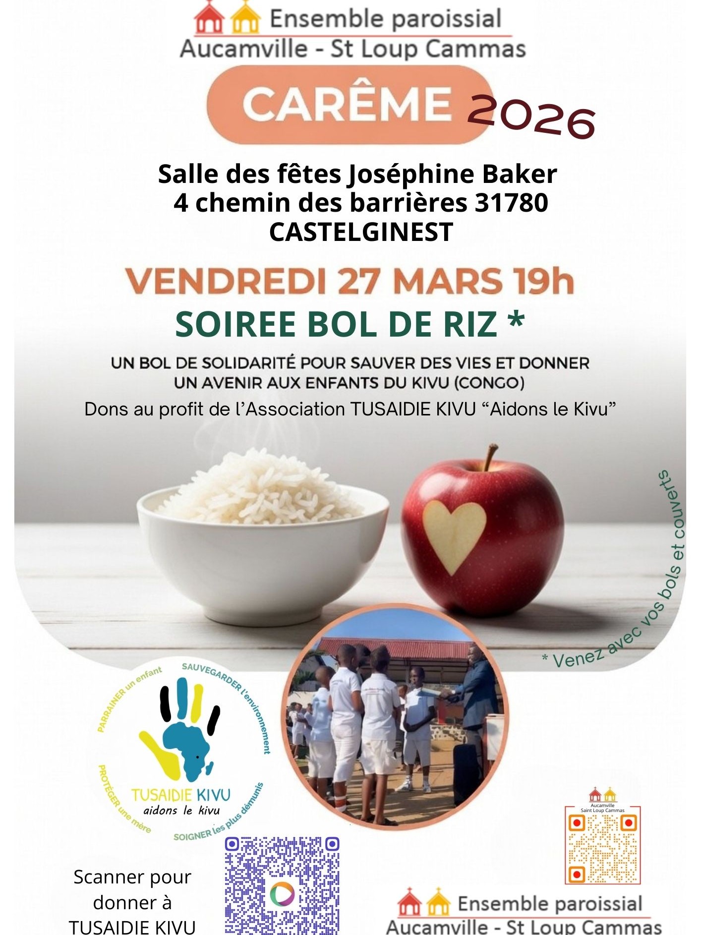 Invitation à la soirée Bol de riz du 27 mars à Castelginest.